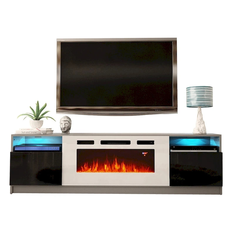 Meuble TV avec cheminée électrique et effet de flamme LED, console multimédia pour téléviseurs jusqu'à 65 po
