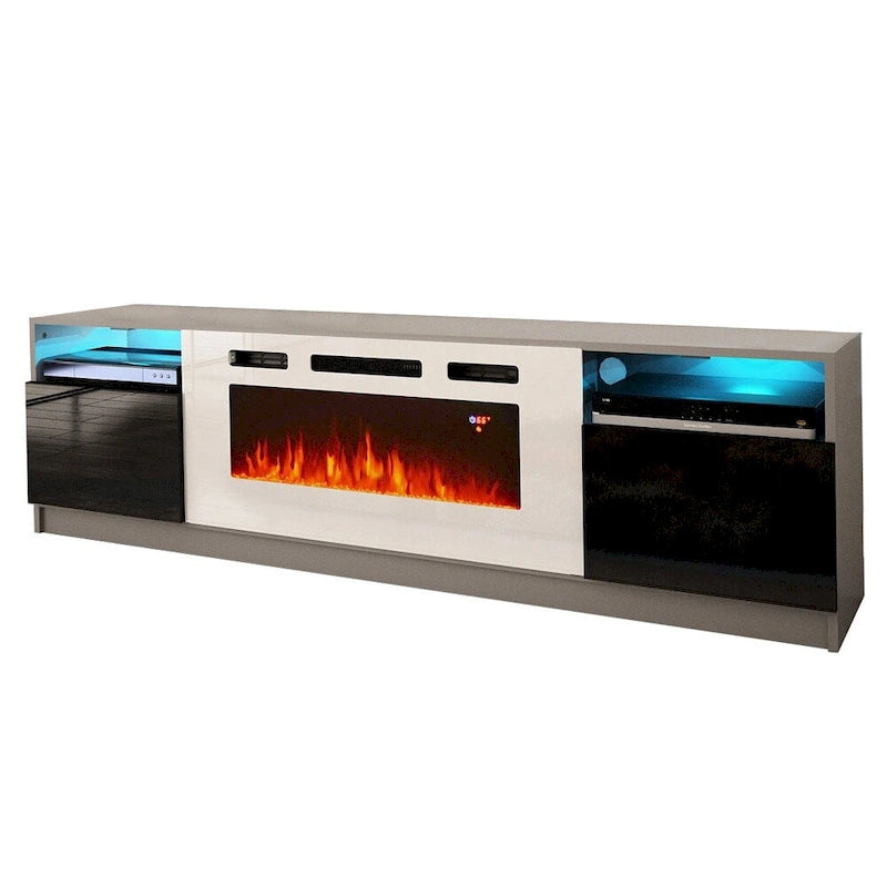 Meuble TV avec cheminée électrique et effet de flamme LED, console multimédia pour téléviseurs jusqu'à 65 po
