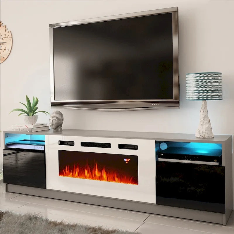 Meuble TV avec cheminée électrique et effet de flamme LED, console multimédia pour téléviseurs jusqu'à 65 po