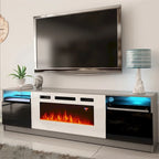 Meuble TV avec cheminée électrique et effet de flamme LED, console multimédia pour téléviseurs jusqu'à 65 po
