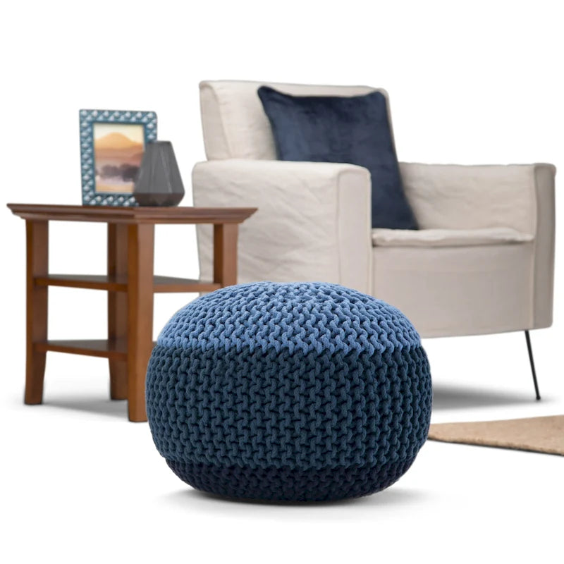 Pouf rond bohème tricoté à la main, repose-pieds tissé artisanal pour salon et chambre à coucher