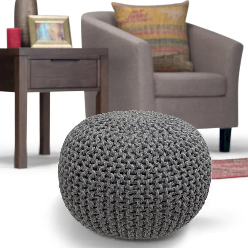 Pouf rond bohème tricoté à la main, repose-pieds tissé artisanal pour salon et chambre à coucher