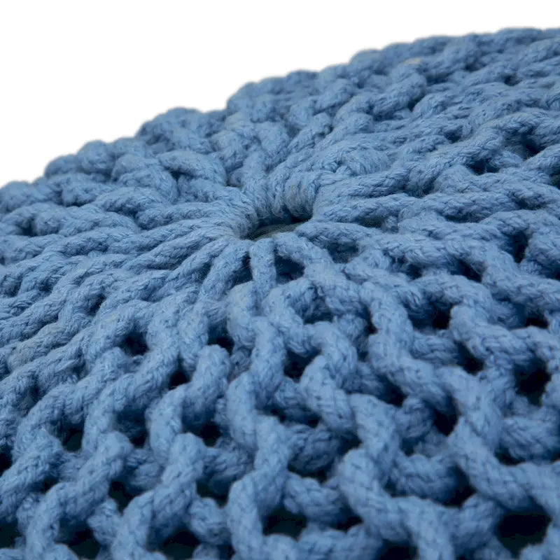 Pouf rond bohème tricoté à la main, repose-pieds tissé artisanal pour salon et chambre à coucher
