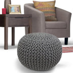 Pouf rond bohème tricoté à la main, repose-pieds tissé artisanal pour salon et chambre à coucher