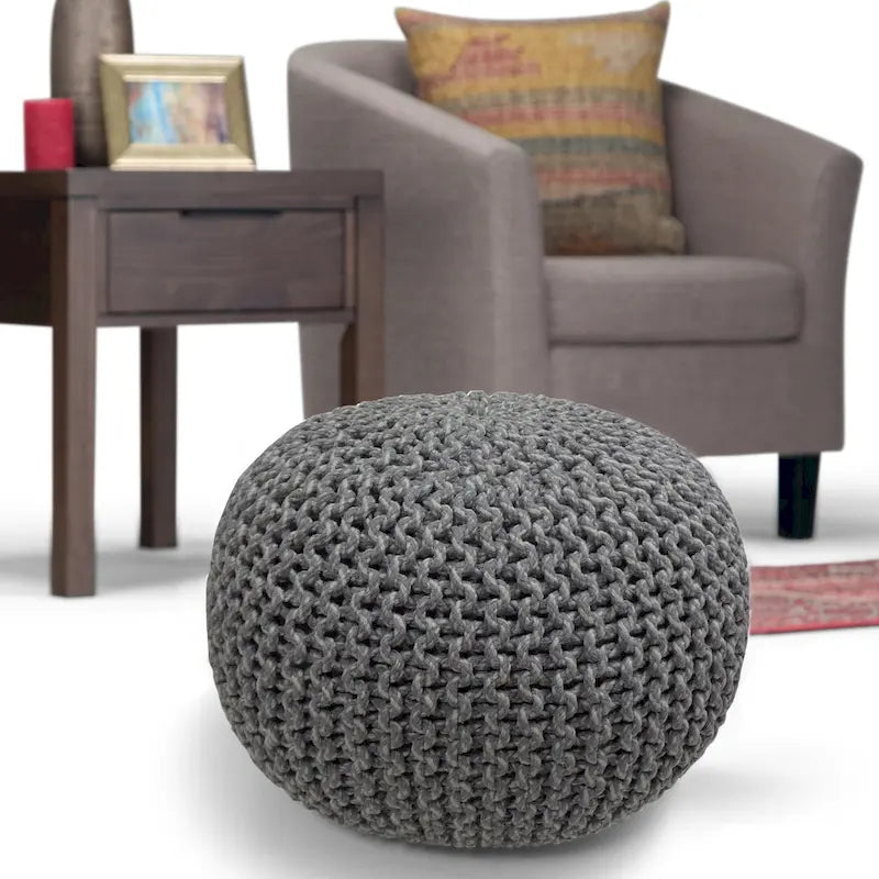 Pouf rond bohème tricoté à la main, repose-pieds tissé artisanal pour salon et chambre à coucher