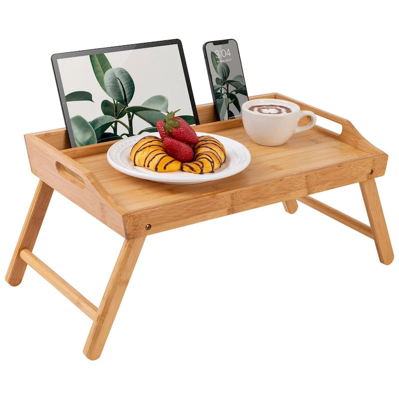 Plateau de lit moyen avec support pour tablette et téléphone, bureau d'ordinateur portable réglable pour canapé