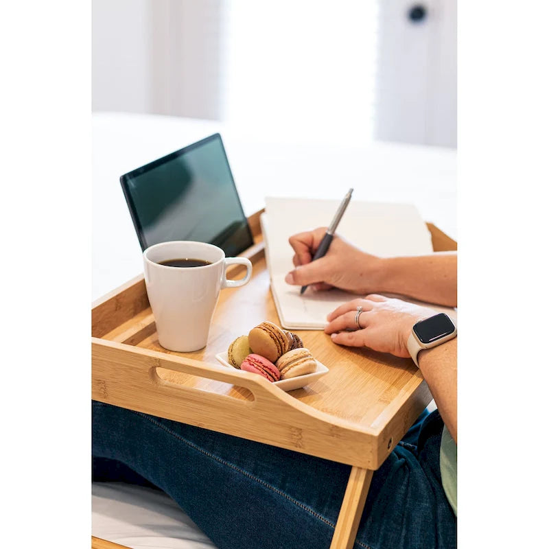 Plateau de lit moyen avec support pour tablette et téléphone, bureau d'ordinateur portable réglable pour canapé