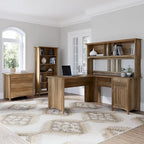 Bureau d'angle en L de 152 cm avec huche, armoire et bibliothèque, poste de travail de bureau à domicile