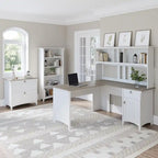 Bureau d'angle en L de 152 cm avec huche, armoire et bibliothèque, poste de travail de bureau à domicile