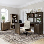 Bureau d'angle en L de 152 cm avec huche, armoire et bibliothèque, poste de travail de bureau à domicile