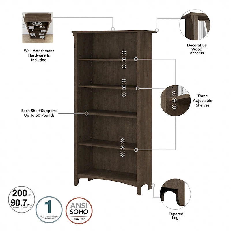 Bureau d'angle en L de 152 cm avec huche, armoire et bibliothèque, poste de travail de bureau à domicile