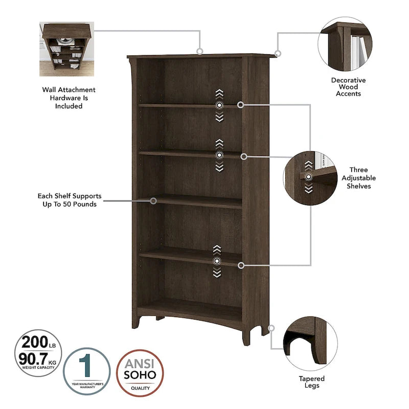 Bureau d'angle en L de 152 cm avec huche, armoire et bibliothèque, poste de travail de bureau à domicile