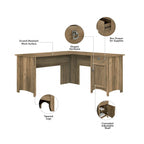Bureau d'angle en L de 152 cm avec huche, armoire et bibliothèque, poste de travail de bureau à domicile