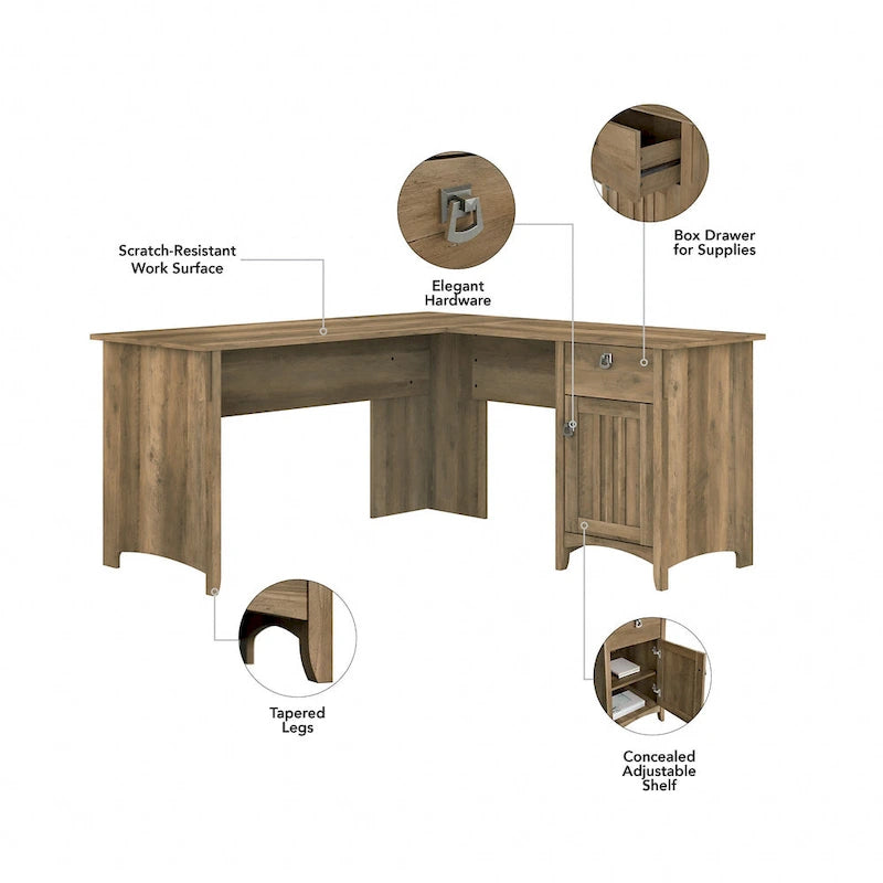 Bureau d'angle en L de 152 cm avec huche, armoire et bibliothèque, poste de travail de bureau à domicile