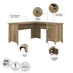 Bureau d'angle en L de 152 cm avec huche, armoire et bibliothèque, poste de travail de bureau à domicile