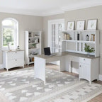 Bureau d'angle en L de 152 cm avec huche, armoire et bibliothèque, poste de travail de bureau à domicile