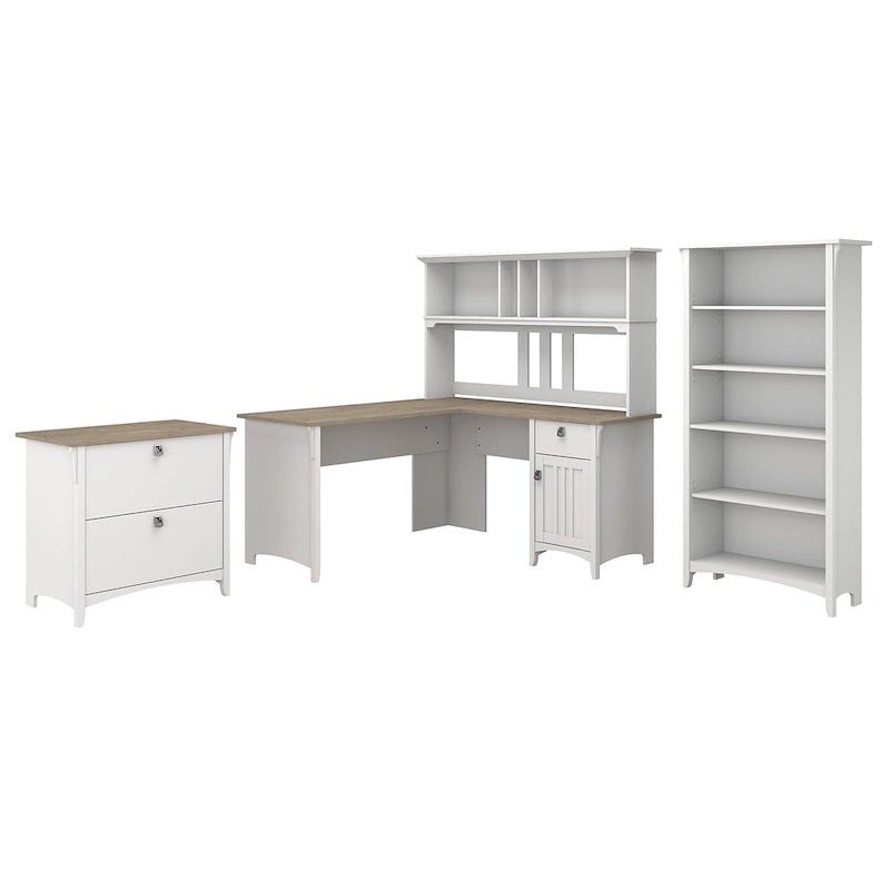 Bureau d'angle en L de 152 cm avec huche, armoire et bibliothèque, poste de travail de bureau à domicile