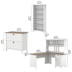 Bureau d'angle en L de 152 cm avec huche, armoire et bibliothèque, poste de travail de bureau à domicile