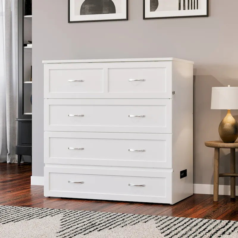 Lit escamotable Twin XL avec matelas inclus, armoire murale blanche gain de place