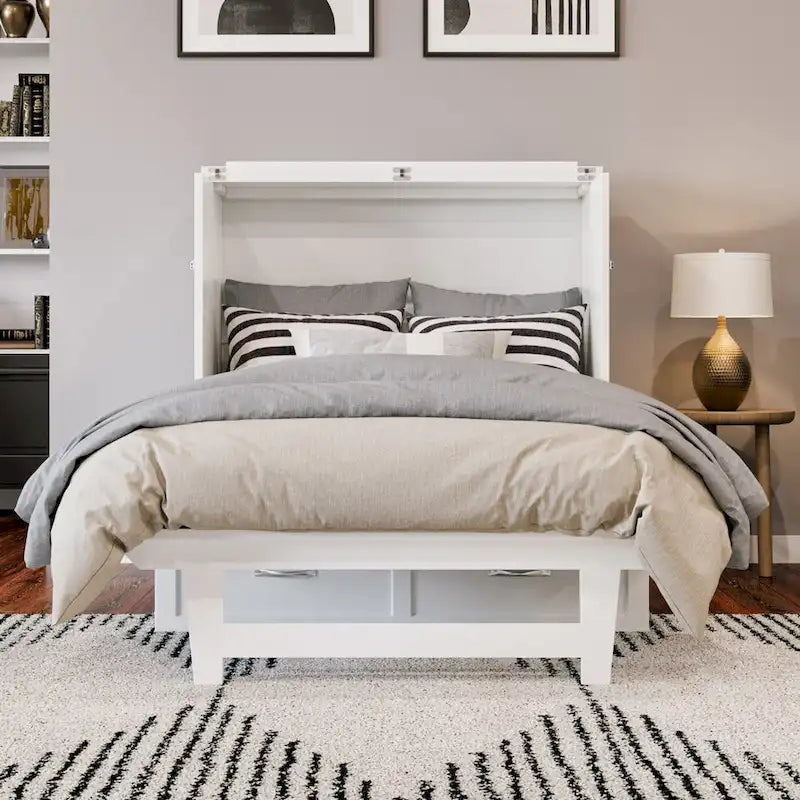 Lit escamotable Twin XL avec matelas inclus, armoire murale blanche gain de place
