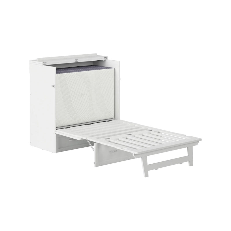 Lit escamotable Twin XL avec matelas inclus, armoire murale blanche gain de place