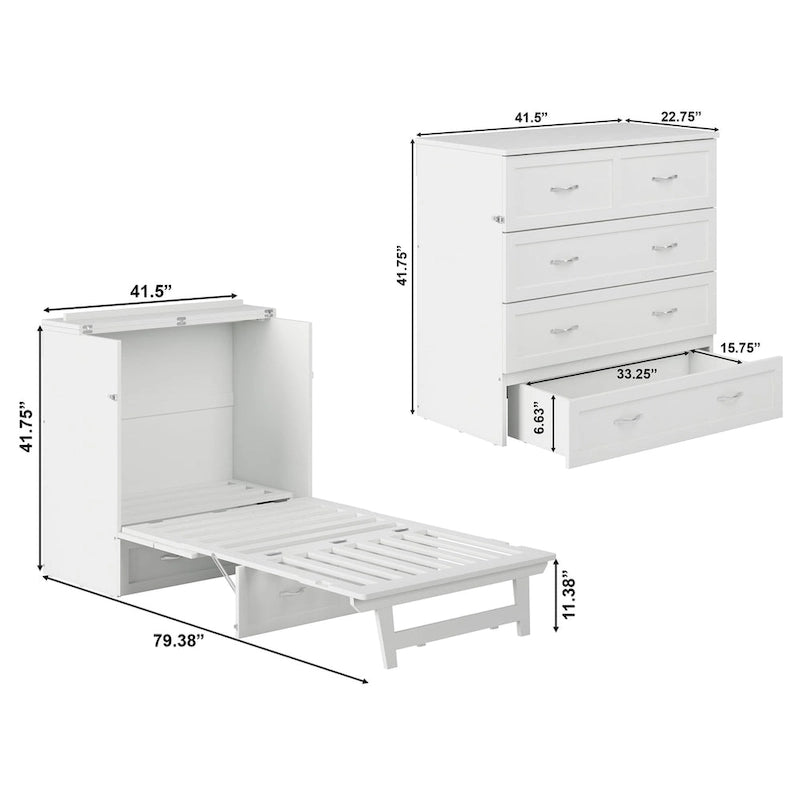 Lit escamotable Twin XL avec matelas inclus, armoire murale blanche gain de place