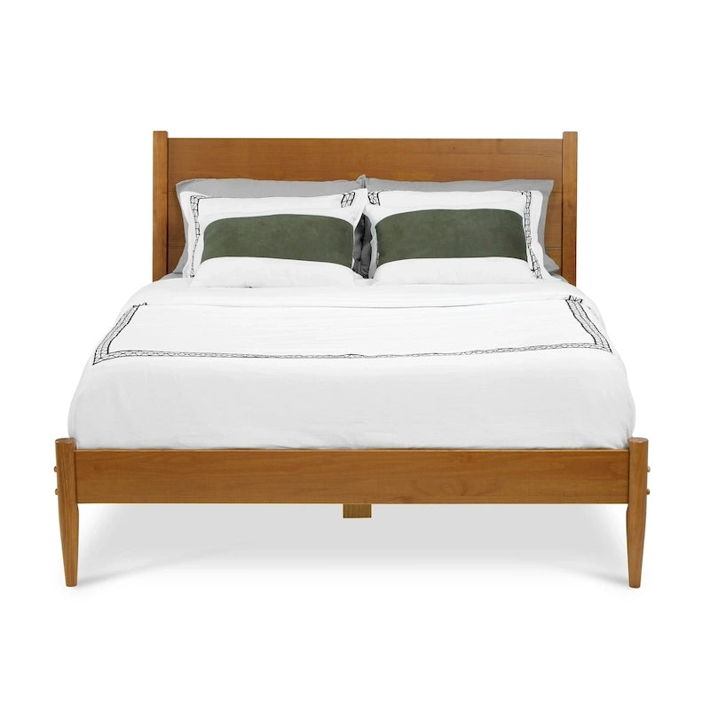 Lit plateforme en bois massif de taille Queen, style Mid-Century