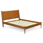 Lit plateforme en bois massif de taille Queen, style Mid-Century