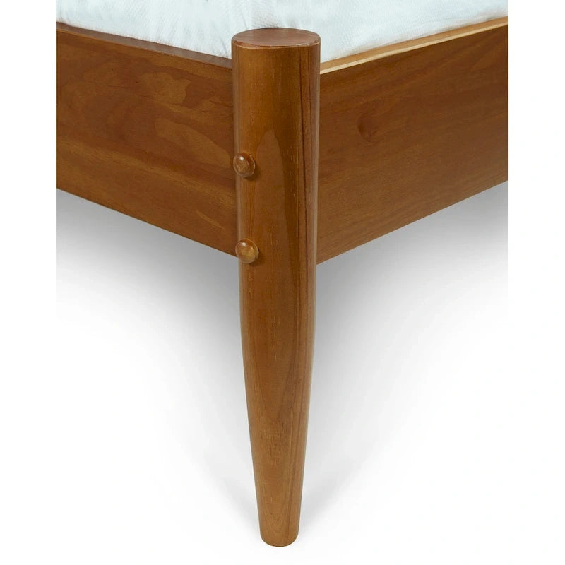 Lit plateforme en bois massif de taille Queen, style Mid-Century