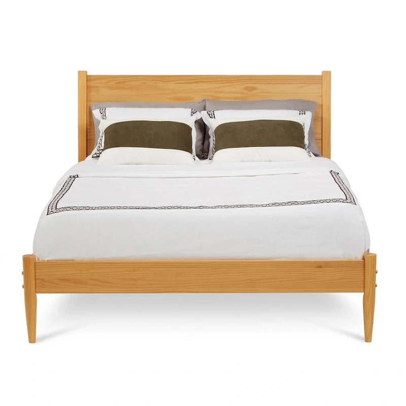 Lit plateforme en bois massif de taille Queen, style Mid-Century