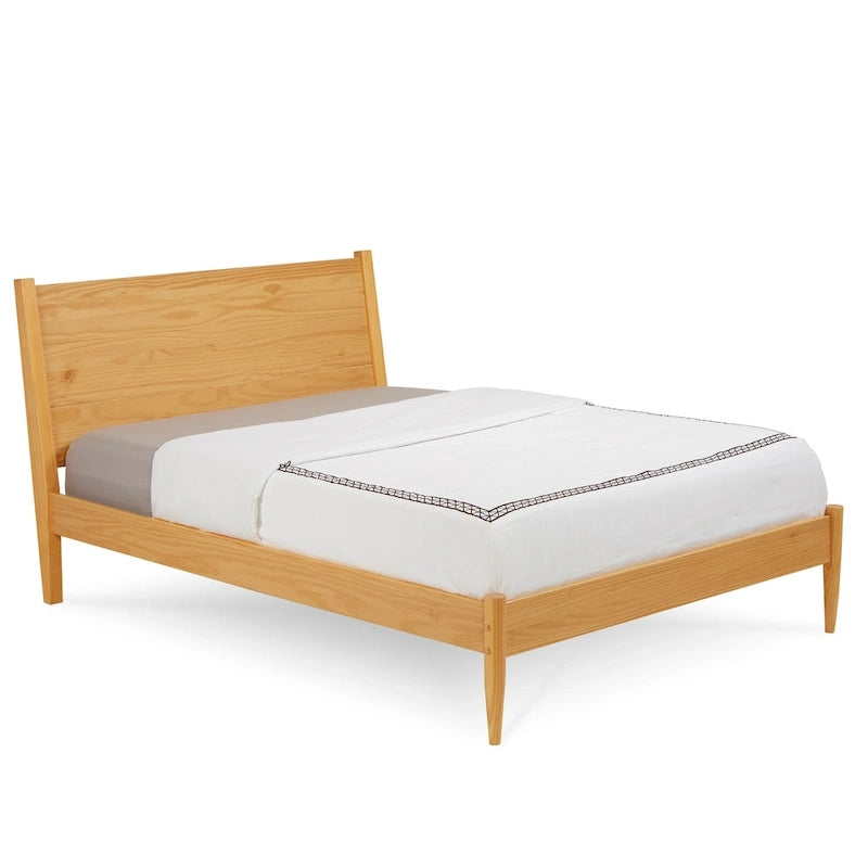 Lit plateforme en bois massif de taille Queen, style Mid-Century