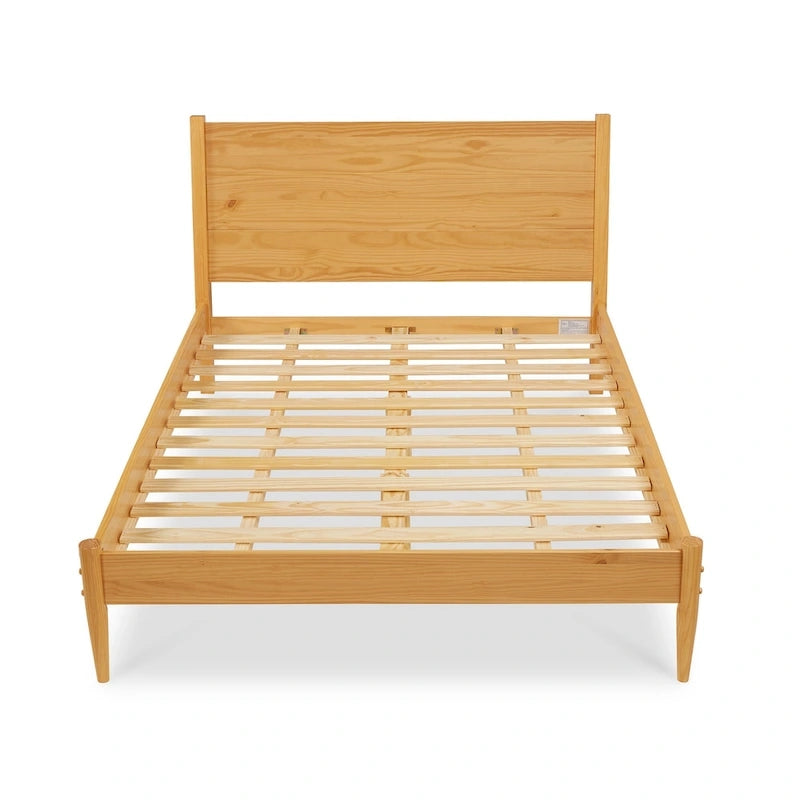 Lit plateforme en bois massif de taille Queen, style Mid-Century