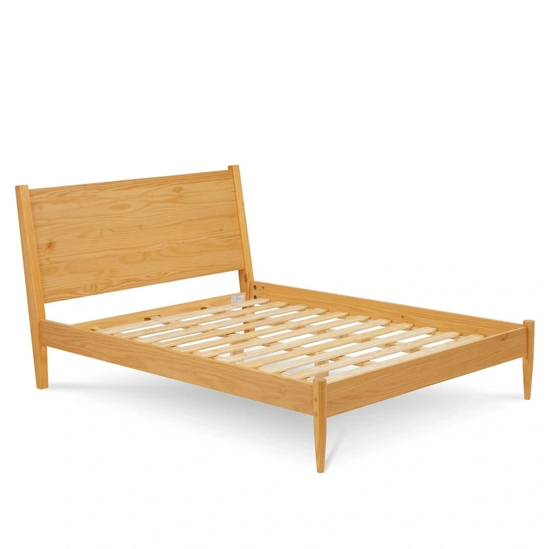 Lit plateforme en bois massif de taille Queen, style Mid-Century