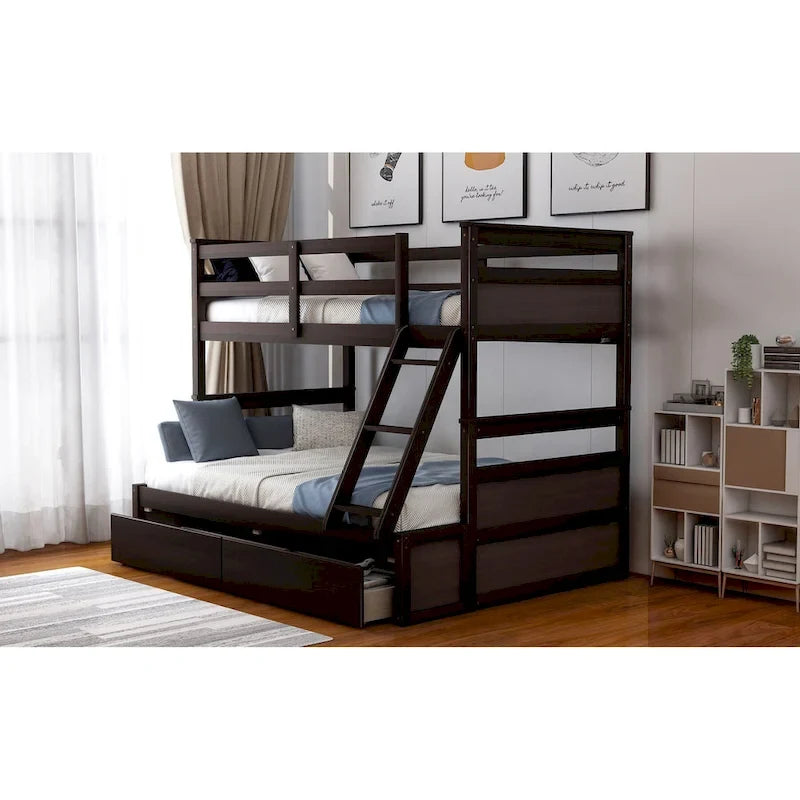 Lit superposé simple sur double avec rangement - Espresso (ANCIEN SKU : LP000022AAP)