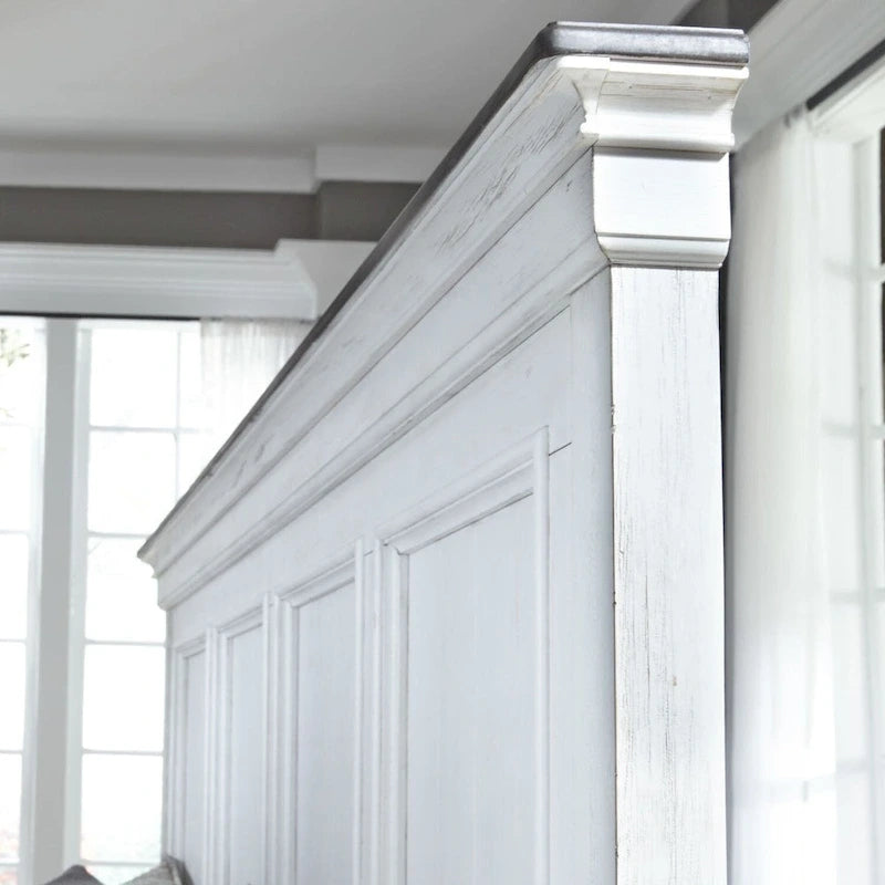 Tête de lit capitonnée blanche Queen Size, Tête de lit classique en bois avec garniture décorative