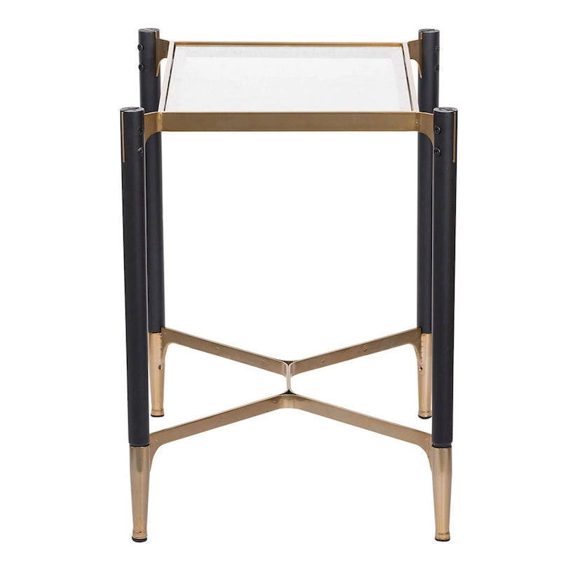 Table d'appoint rectangulaire noire mat et dorée, Table d'appoint moderne et glamour