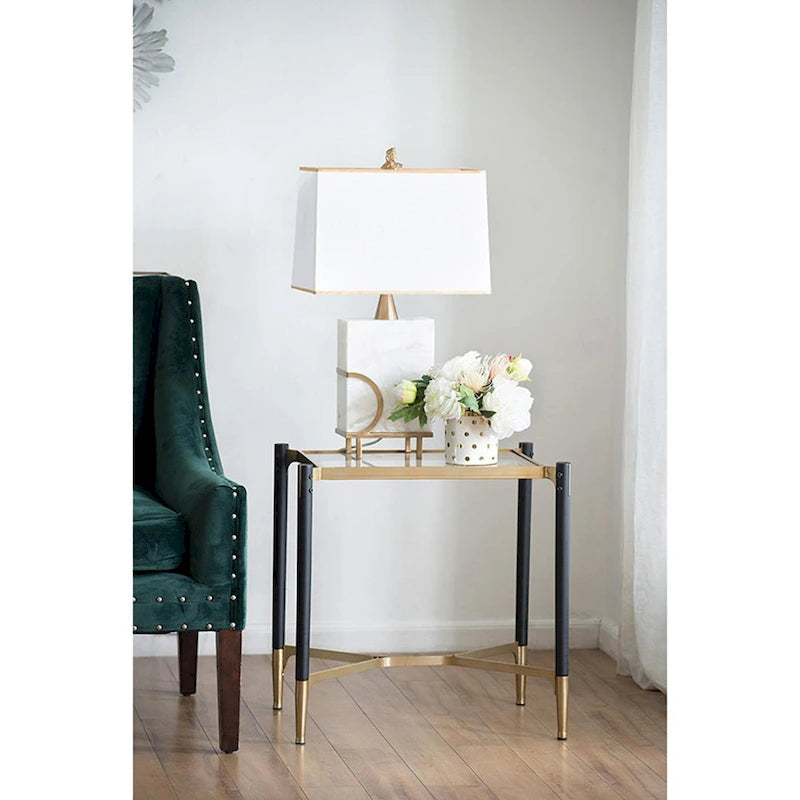 Table d'appoint rectangulaire noire mat et dorée, Table d'appoint moderne et glamour
