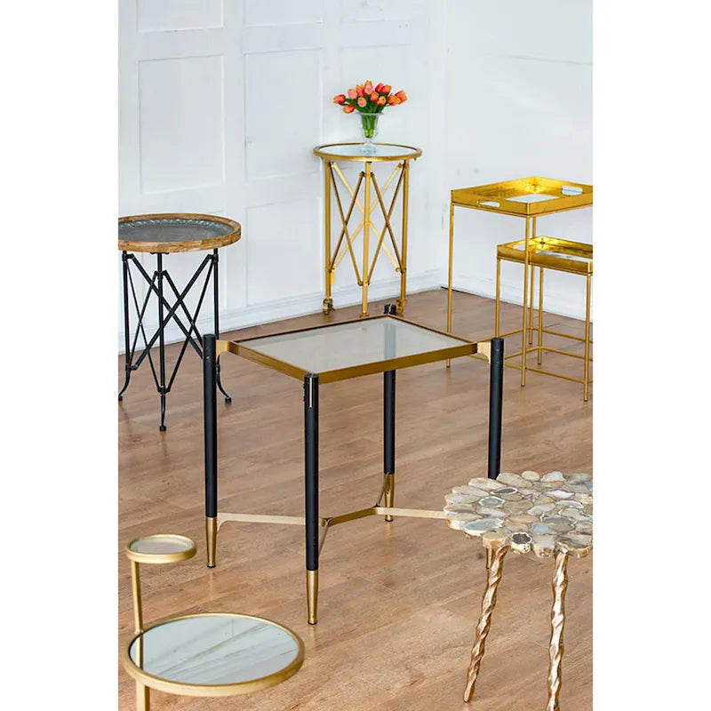 Table d'appoint rectangulaire noire mat et dorée, Table d'appoint moderne et glamour