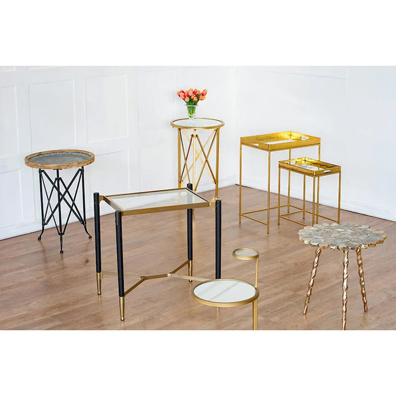 Table d'appoint rectangulaire noire mat et dorée, Table d'appoint moderne et glamour