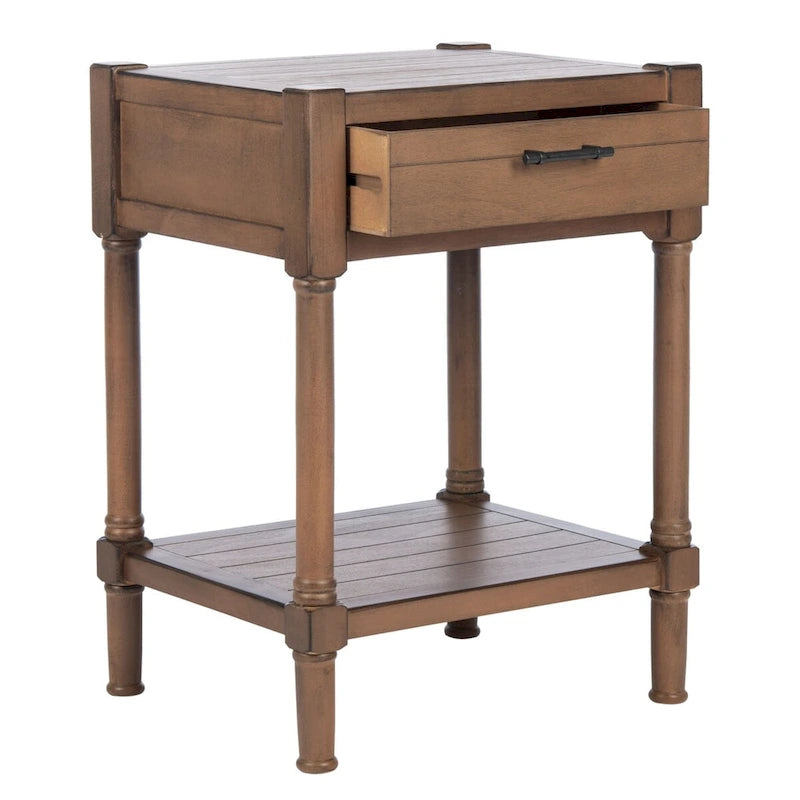 Table d'appoint à 1 tiroir avec pieds tournés et détails sculptés, 48 cm L x 40 cm P x 66 cm H