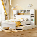 Cadre de lit en bois Queen Size avec armoire intégrée tout-en-un et tête de lit de rangement