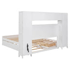 Cadre de lit en bois Queen Size avec armoire intégrée tout-en-un et tête de lit de rangement