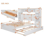 Cadre de lit en bois Queen Size avec armoire intégrée tout-en-un et tête de lit de rangement