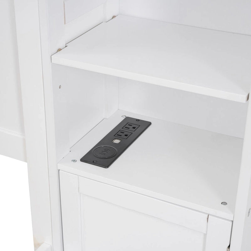 Cadre de lit en bois Queen Size avec armoire intégrée tout-en-un et tête de lit de rangement