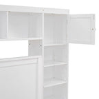 Cadre de lit en bois Queen Size avec armoire intégrée tout-en-un et tête de lit de rangement