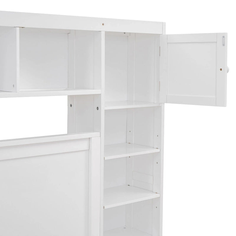 Cadre de lit en bois Queen Size avec armoire intégrée tout-en-un et tête de lit de rangement