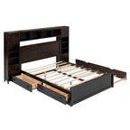 Cadre de lit en bois Queen Size avec armoire intégrée tout-en-un et tête de lit de rangement