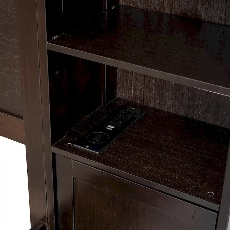 Cadre de lit en bois Queen Size avec armoire intégrée tout-en-un et tête de lit de rangement