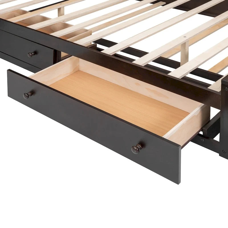Cadre de lit en bois Queen Size avec armoire intégrée tout-en-un et tête de lit de rangement