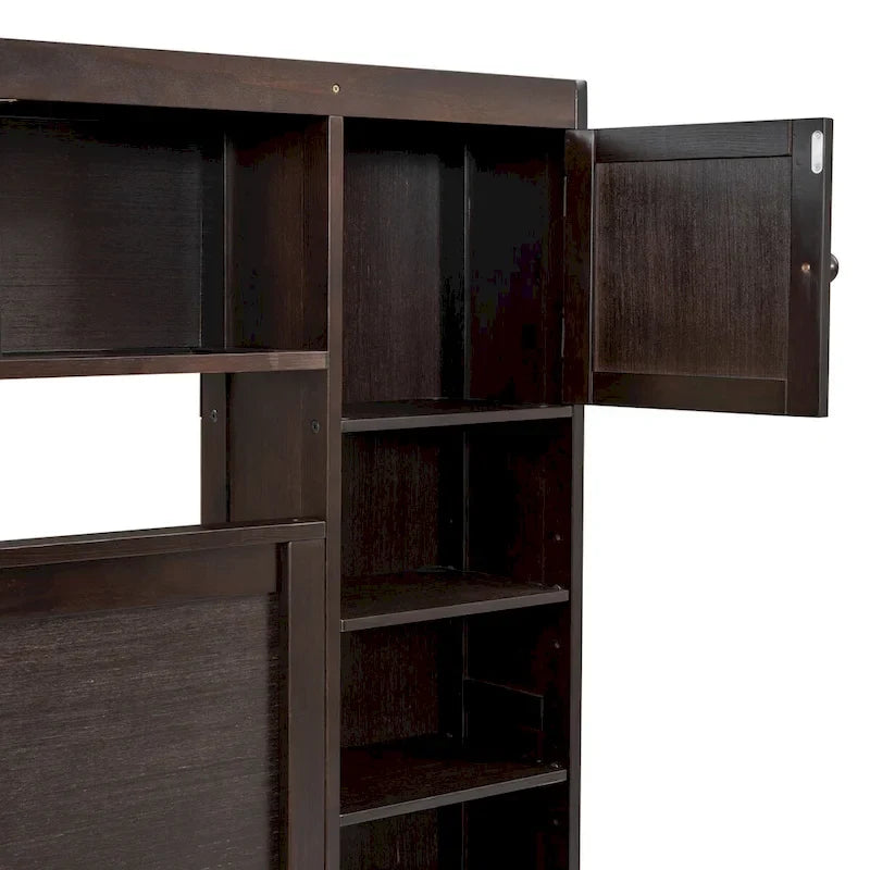 Cadre de lit en bois Queen Size avec armoire intégrée tout-en-un et tête de lit de rangement
